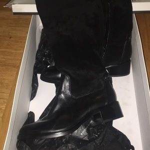 Black leather and suede boots